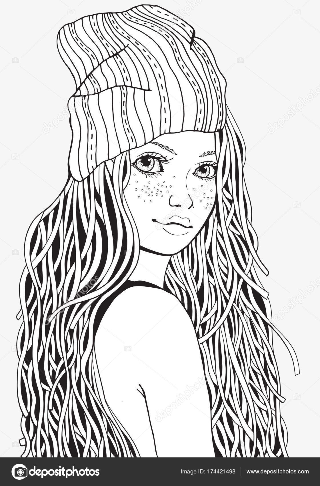 Cute girl. Coloring book page Stock Vector by ©imhope.yandex.ru 174421498